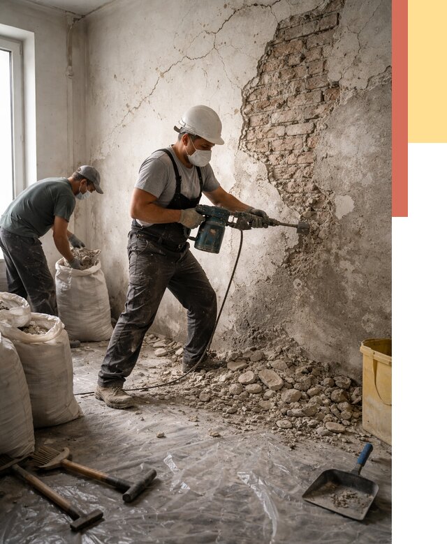 Демонтаж штукатурки со стен в Удомле от 7480 руб/м² — быстро и недорого | ОТДЕЛОЧНИК-Дмл