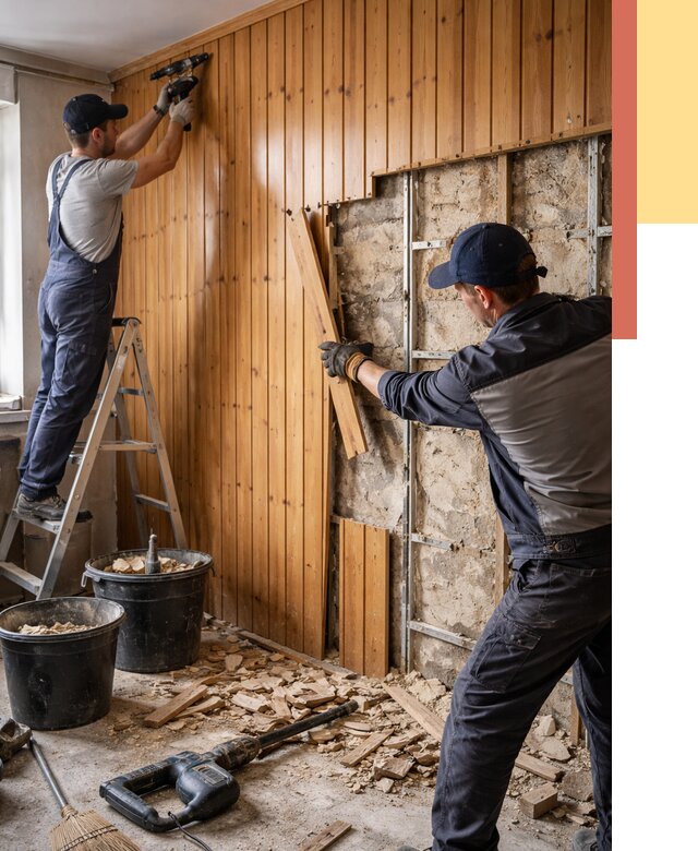 Демонтаж вагонки со стен в Удомле от 1506 руб. — снятие, удаление, срочно | ОТДЕЛОЧНИК-Дмл