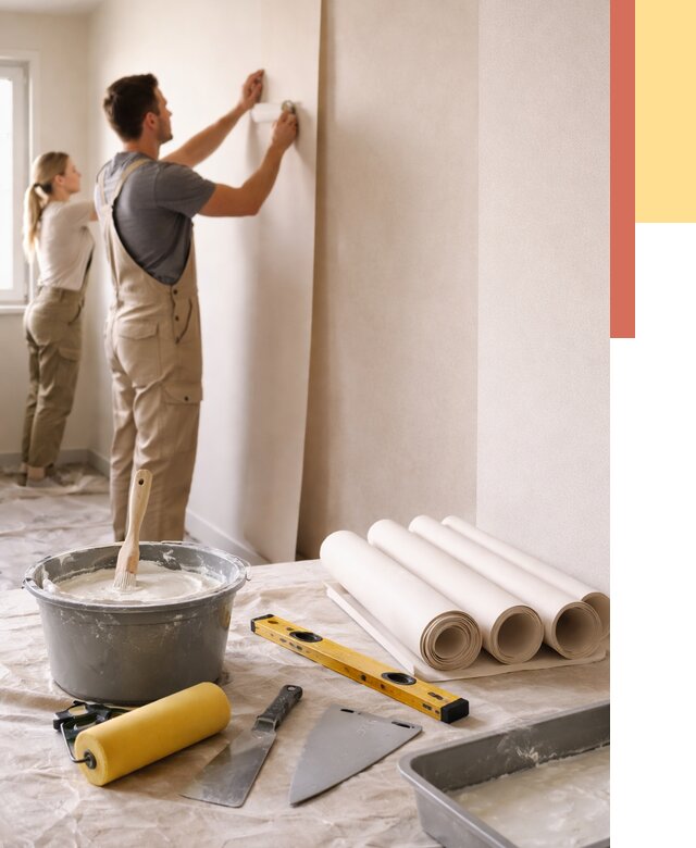 Поклейка бумажных обоев в Удомле от 5714 руб./м2 — быстро и недорого | ОТДЕЛОЧНИК-Дмл