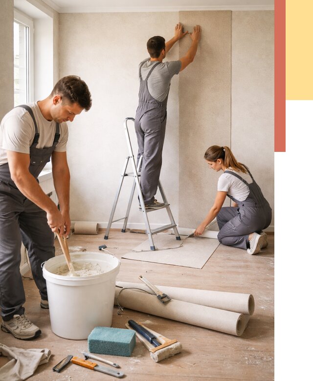 Оклейка стен обоями в Удомле от 3636 руб/м2 — быстро и недорого | ОТДЕЛОЧНИК-Дмл