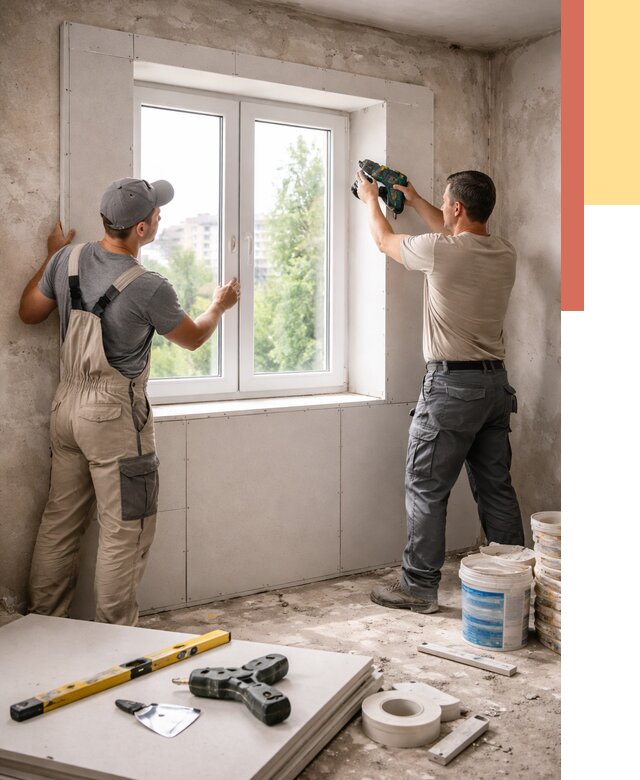 Монтаж откосов из гипсокартона в Удомле от 4675 руб. под ключ | ОТДЕЛОЧНИК-Дмл