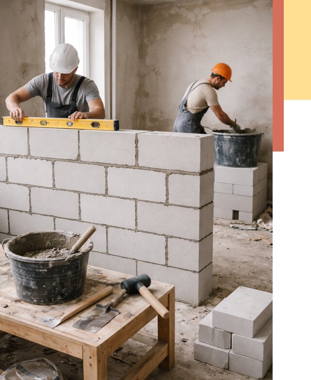 Кладка перегородок из газобетона в Удомле от 3324 руб. под ключ | ОТДЕЛОЧНИК-Дмл