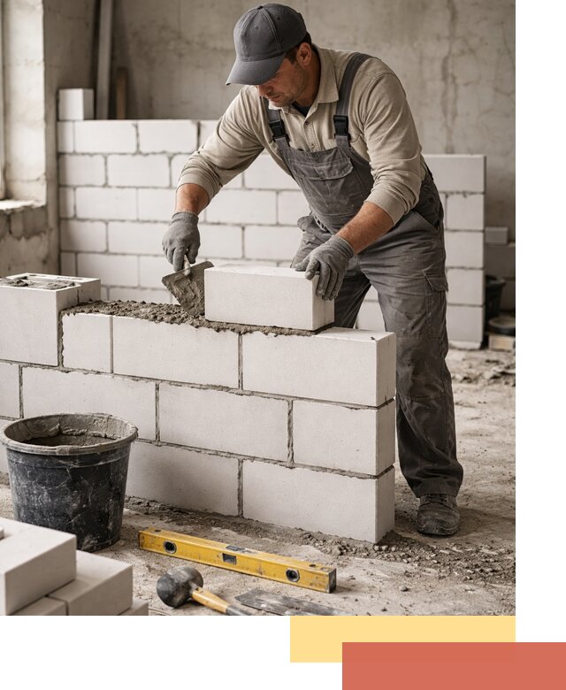 Кладка перегородок из силикатного блока в Удомле