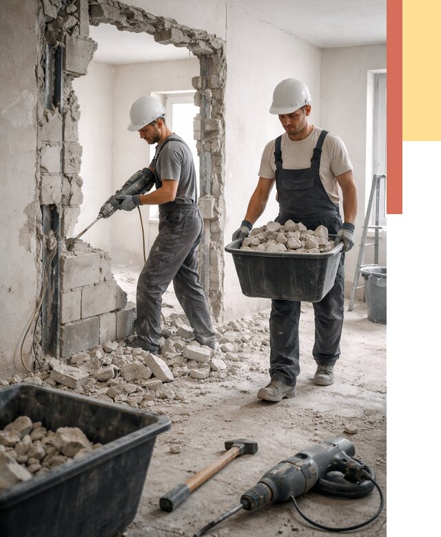 Демонтаж блоковых перегородок в Удомле от 3896 руб. — быстро и недорого | ОТДЕЛОЧНИК-Дмл