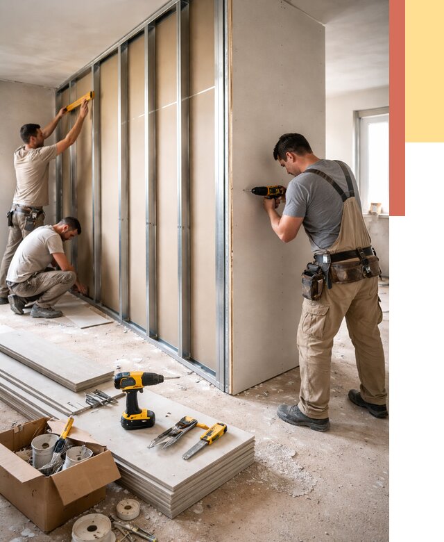 Монтаж однослойной перегородки из гипсокартона в Удомле от 675 руб. | ОТДЕЛОЧНИК-Дмл