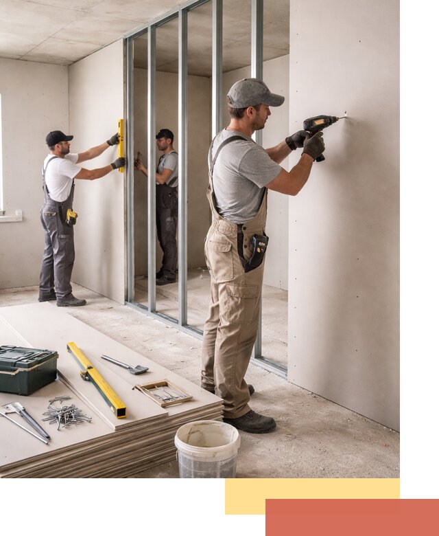 Однослойная перегородка из гипсокартона в Удомле под ключ, монтаж и отделка