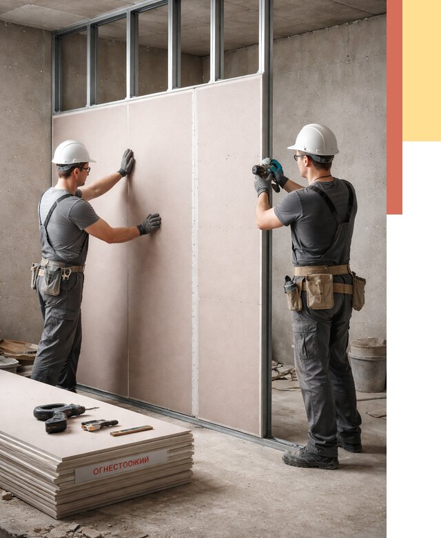 Перегородка из огнестойкого гипсокартона в Удомле от 1922 руб. под ключ | ОТДЕЛОЧНИК-Дмл