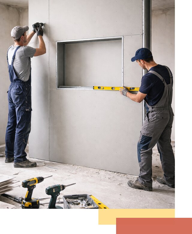 Перегородка из гипсокартона с нишей под декор в Удомле