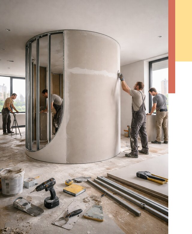 Радиусная перегородка из гипсокартона в Удомле от 3013 руб. под ключ | ОТДЕЛОЧНИК-Дмл