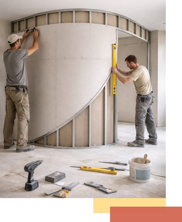 Радиусная перегородка из гипсокартона в Удомле под ключ