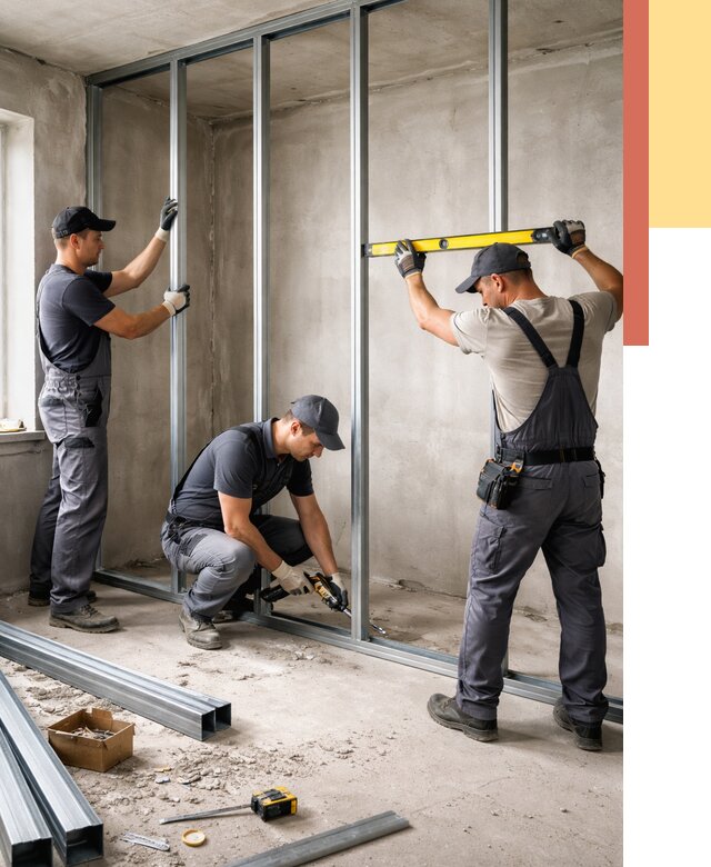 Монтаж каркаса перегородки из профиля в Удомле от 779 руб. | ОТДЕЛОЧНИК-Дмл