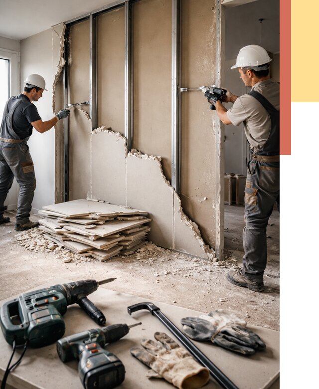 Демонтаж перегородки из гипсокартона в Удомле от 1247 руб. быстро и недорого | ОТДЕЛОЧНИК-Дмл