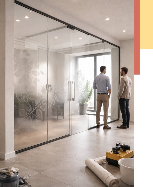 Стеклянные перегородки с рисунком в Удомле от 12986 руб. монтаж и нанесение | ОТДЕЛОЧНИК-Дмл