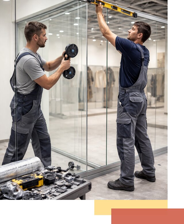 Стеклянные перегородки для магазинов в Удомле — монтаж и установка