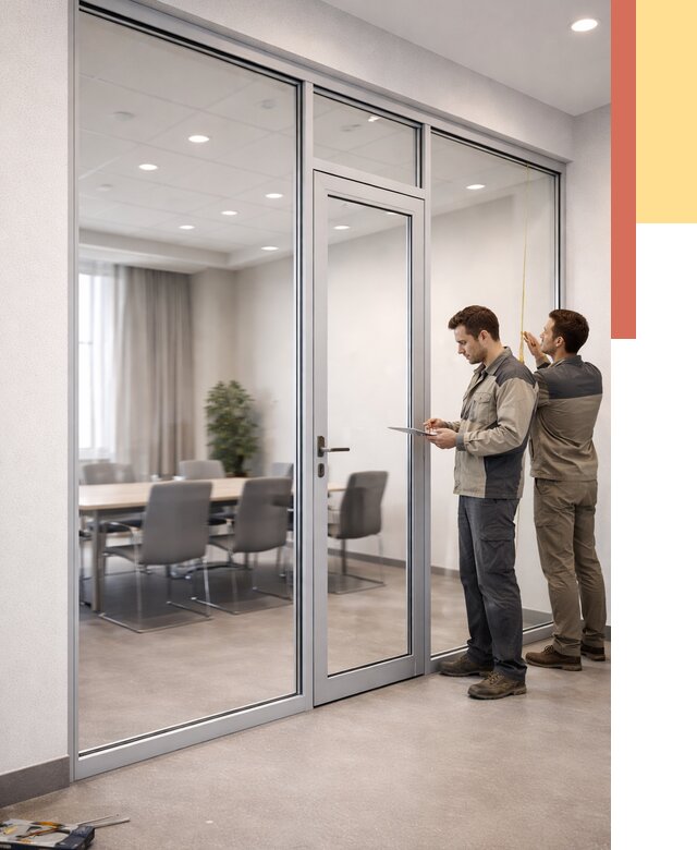 Установка и монтаж алюминиевых перегородок со стеклом в Удомле от 8519 руб. | ОТДЕЛОЧНИК-Дмл