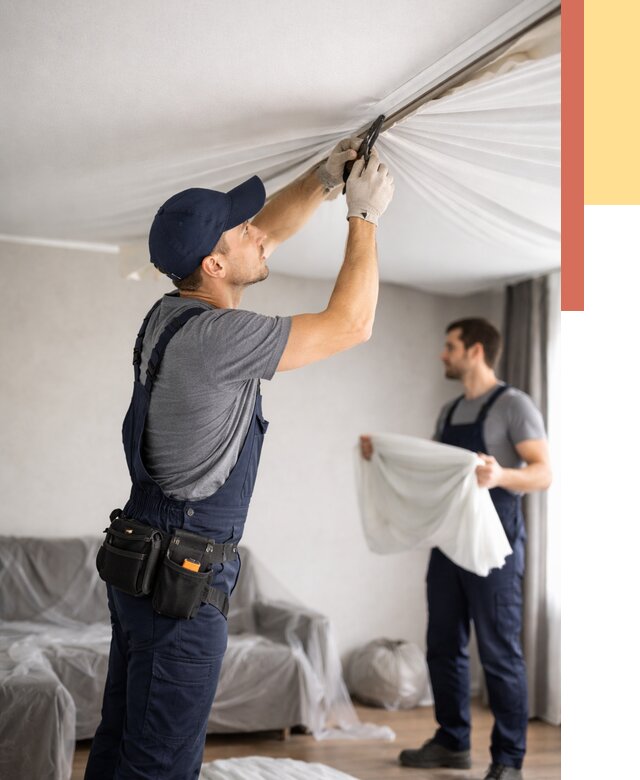 Демонтаж натяжного потолка в Удомле от 4675 руб. — снятие и разбор под ключ | ОТДЕЛОЧНИК-Дмл