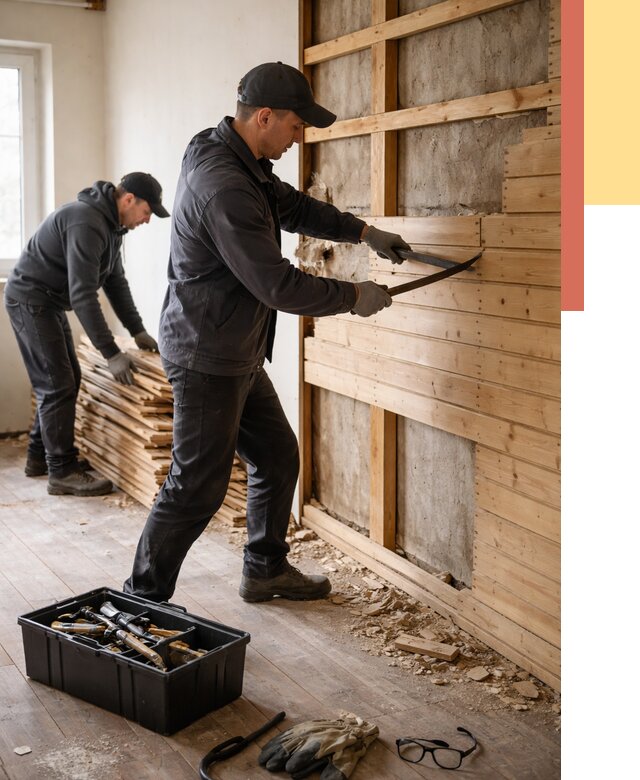 Демонтаж вагонки в Удомле от 3948 руб/м2 — быстро и недорого | ОТДЕЛОЧНИК-Дмл