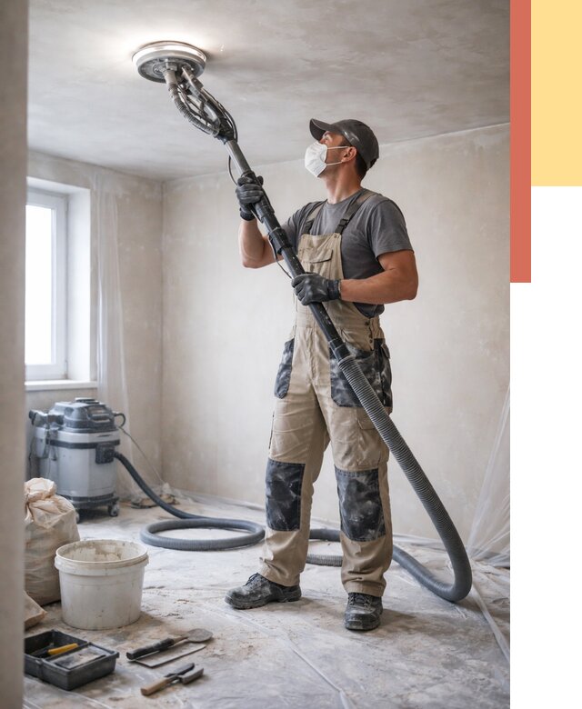 Шлифовка потолка в Удомле от 3636 руб. — услуги шлифования потолка | ОТДЕЛОЧНИК-Дмл