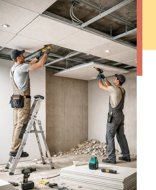 Монтаж акустического потолка в Удомле от 6753 руб/м2 — быстро и недорого | ОТДЕЛОЧНИК-Дмл