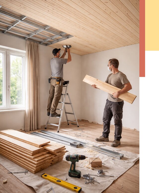 Монтаж потолка из вагонки в Удомле от 6753 руб. | Быстро и недорого — ОТДЕЛОЧНИК-Дмл