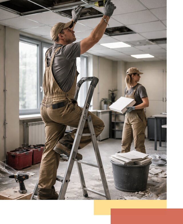 Ремонт потолка Армстронг и замена плит в Удомле