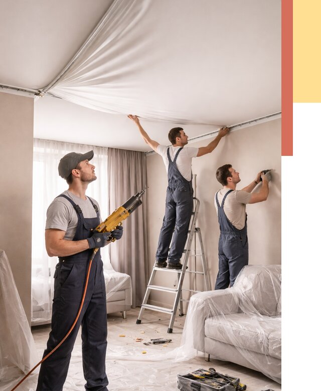 Установка натяжного потолка в Удомле от 4675 руб. | Быстро и недорого — ОТДЕЛОЧНИК-Дмл