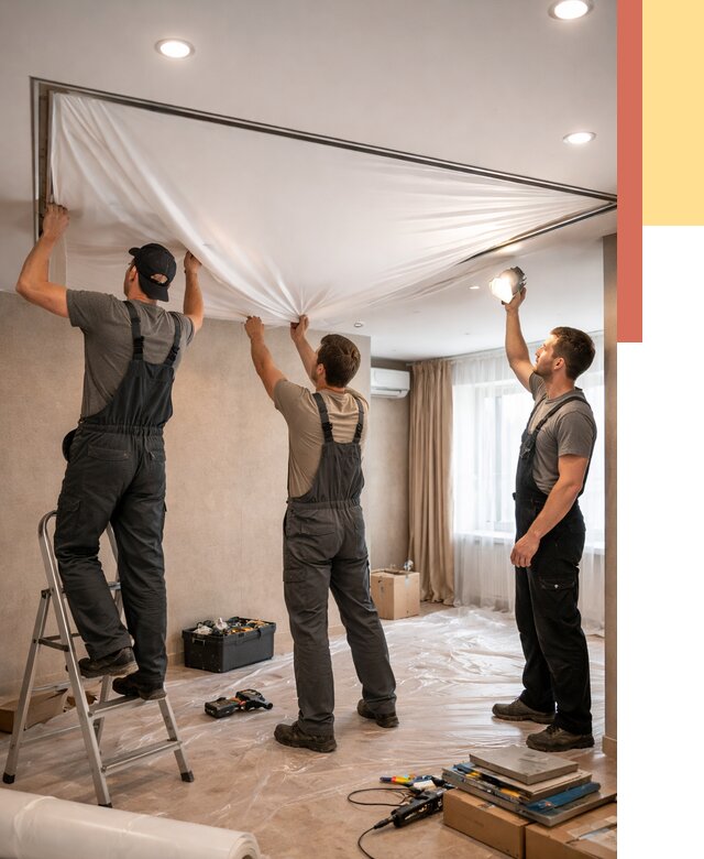 Монтаж ПВХ натяжного потолка в Удомле от 3636 руб. под ключ | ОТДЕЛОЧНИК-Дмл