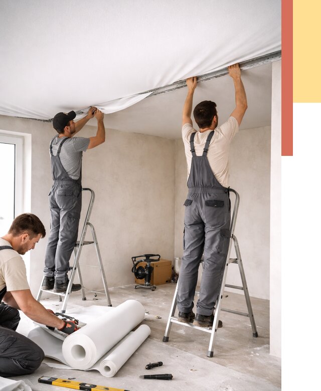 Монтаж тканевого натяжного потолка в Удомле от 3636 руб. под ключ | ОТДЕЛОЧНИК-Дмл