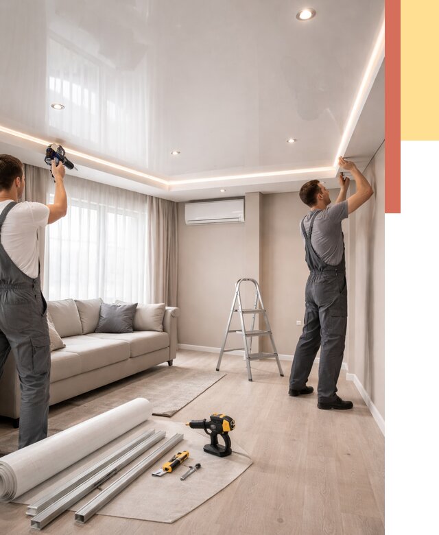 Монтаж глянцевого натяжного потолка в Удомле от 779 руб. под ключ | ОТДЕЛОЧНИК-Дмл