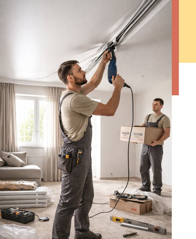 Монтаж сатинового натяжного потолка в Удомле от 3636 руб. | Быстро, недорого — ОТДЕЛОЧНИК-Дмл