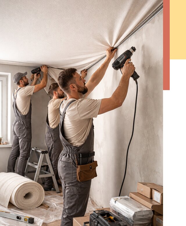 Монтаж фактурного натяжного потолка в Удомле от 779 руб. — ОТДЕЛОЧНИК-Дмл