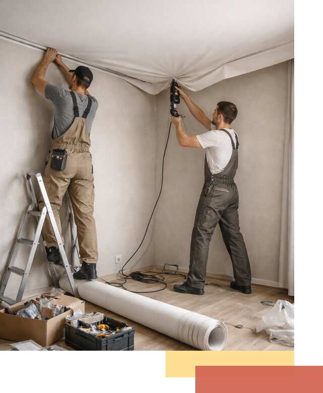 Монтаж цветного натяжного потолка в Удомле за один день