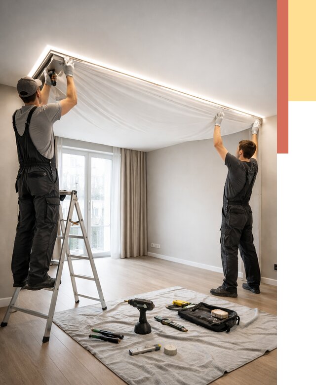 Монтаж парящего натяжного потолка в Удомле от 4675 руб. быстро и недорого | ОТДЕЛОЧНИК-Дмл