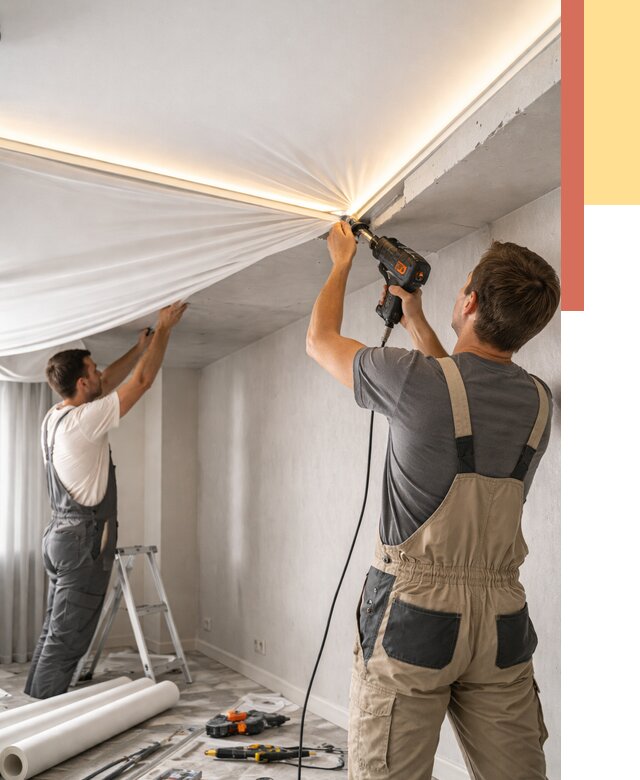 Монтаж натяжного потолка с подсветкой в Удомле от 987 руб. | ОТДЕЛОЧНИК-Дмл