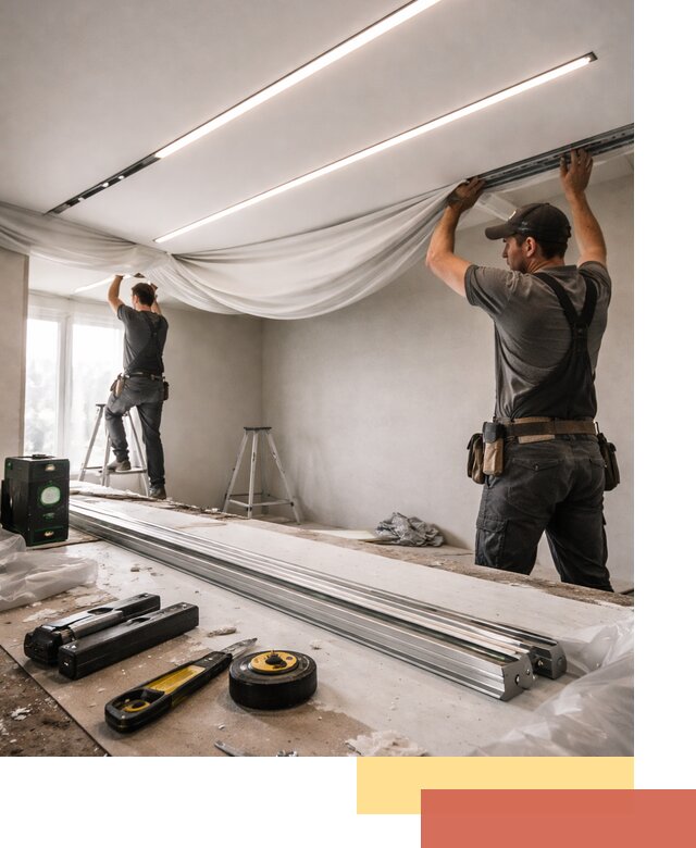 Монтаж натяжных потолков со световыми линиями в Удомле