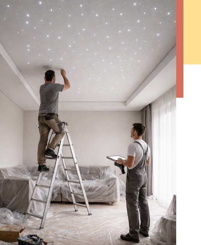 Монтаж натяжного потолка «звездное небо» в Удомле от 6753 руб. | ОТДЕЛОЧНИК-Дмл