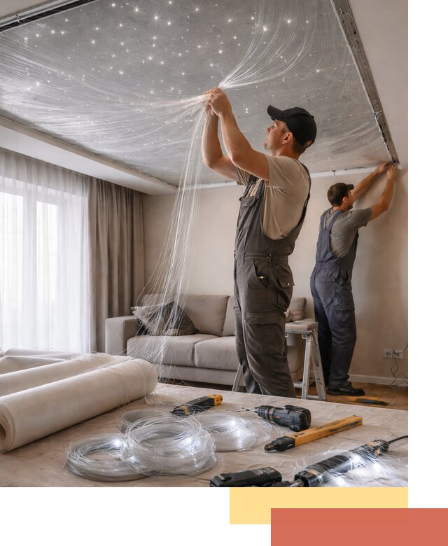 Монтаж натяжного потолка «Звездное небо» в Удомле