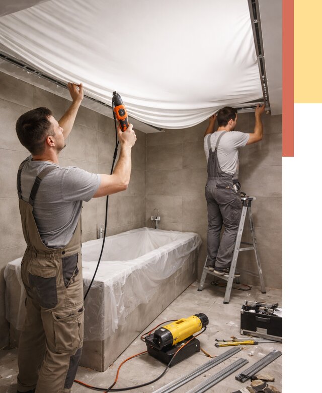 Монтаж натяжного потолка в ванной в Удомле от 1247 руб. под ключ | ОТДЕЛОЧНИК-Дмл