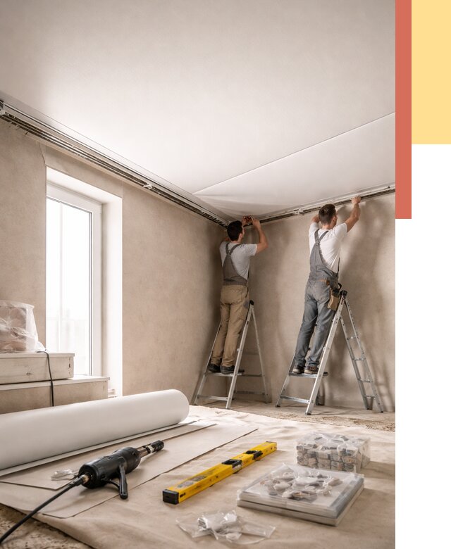 Монтаж натяжного потолка в спальне в Удомле от 3948 руб. под ключ | ОТДЕЛОЧНИК-Дмл