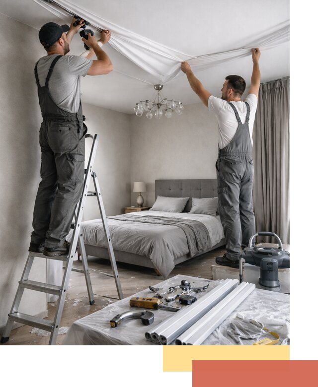 Монтаж натяжного потолка в спальне в Удомле