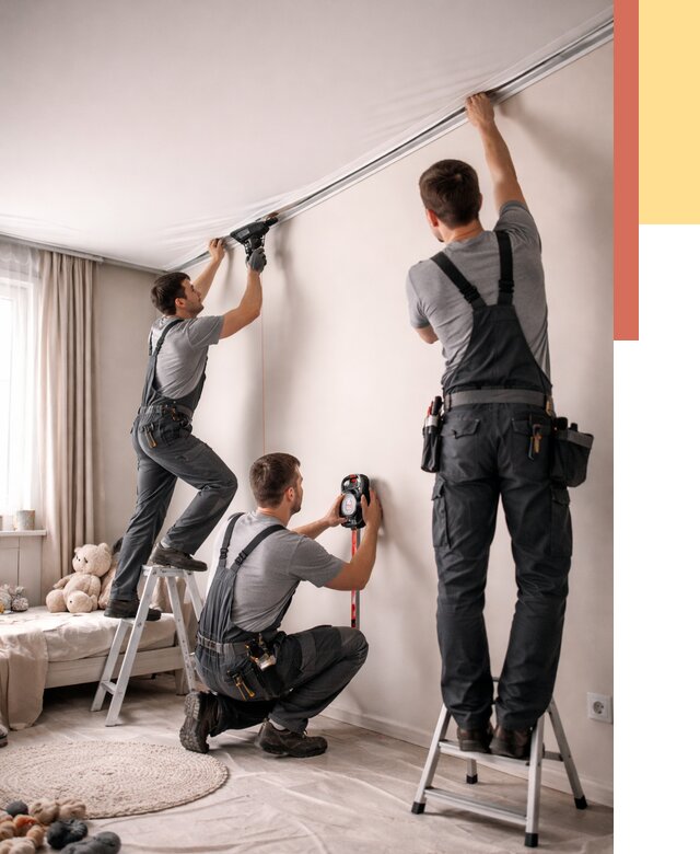 Монтаж натяжного потолка в детской в Удомле от 3636 руб. — быстро и недорого | ОТДЕЛОЧНИК-Дмл