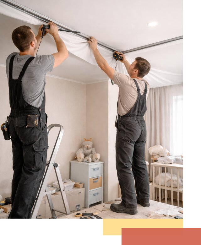 Монтаж натяжного потолка в детской комнате в Удомле