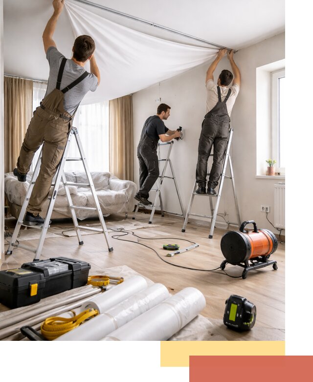 Монтаж натяжного потолка в гостиной в Удомле