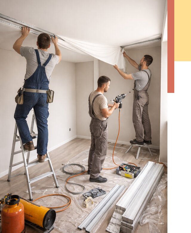 Монтаж натяжного потолка в студии в Удомле от 5714 руб. — быстро и недорого | ОТДЕЛОЧНИК-Дмл