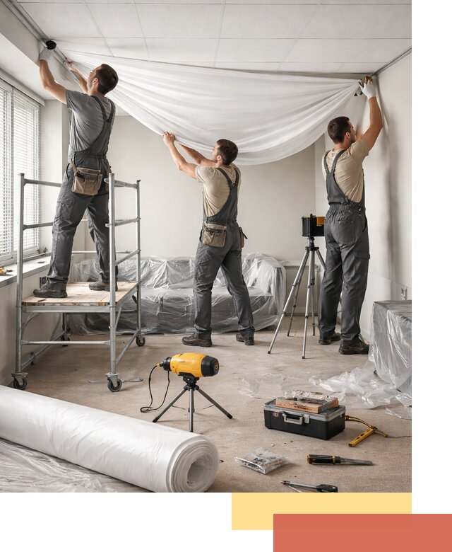 Монтаж натяжного потолка в офисе в Удомле