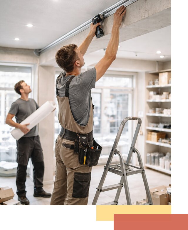 Монтаж натяжных потолков в магазине в Удомле