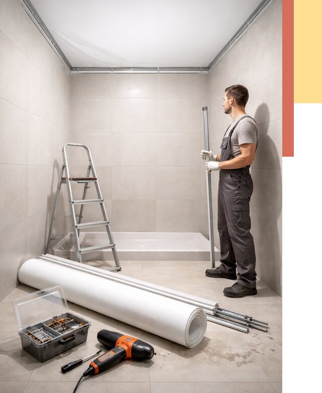 Монтаж натяжного потолка в санузле в Удомле от 1922 руб. — ОТДЕЛОЧНИК-Дмл