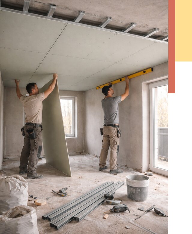 Одноуровневый потолок из гипсокартона в Удомле от 779 руб. — монтаж под ключ | ОТДЕЛОЧНИК-Дмл