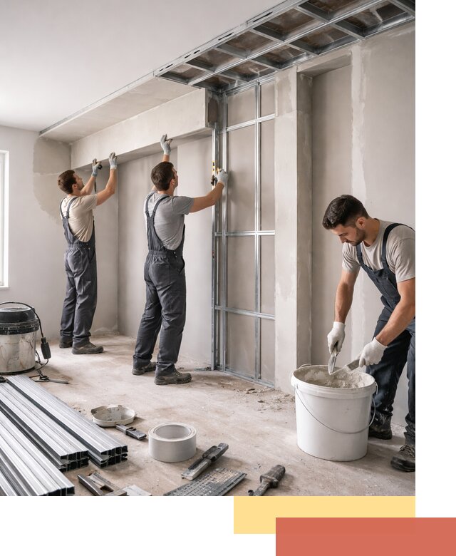 Монтаж потолка из гипсокартона с нишей в Удомле