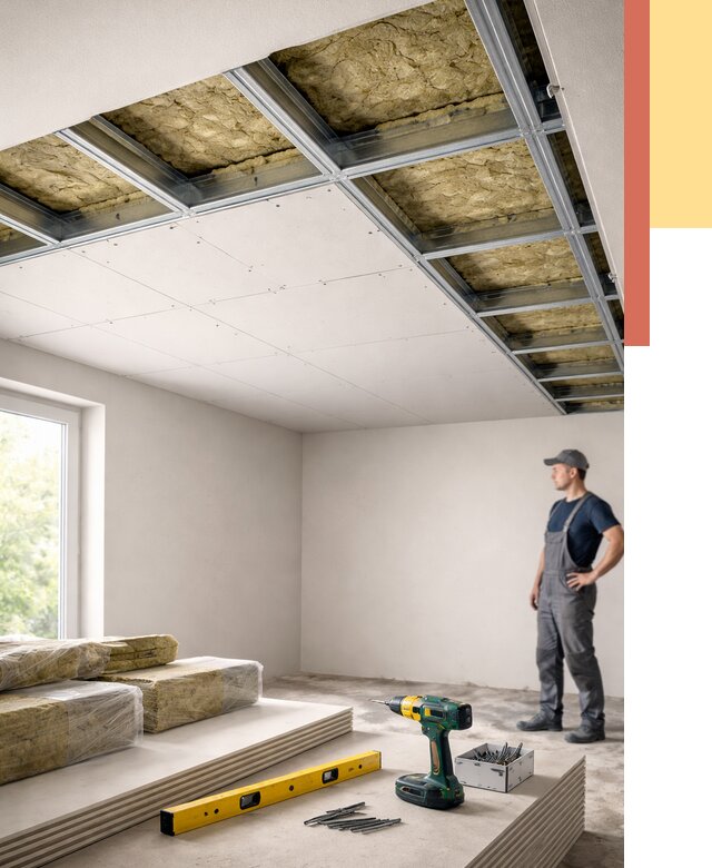 Звукоизоляция потолка ГКЛ в Удомле от 987 руб. — монтаж под ключ | ОТДЕЛОЧНИК-Дмл